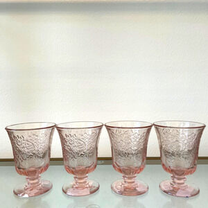 La Rochere Pink Amboise Wine Glass Goblets ~ 6in Set of 4 Made In France NEW